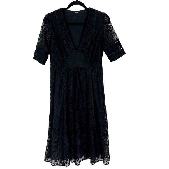 Free People Dress Womens Small Mountain Laurel Black Lace Midi - Picture 1 of 11